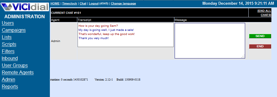 Manager screen internal chat