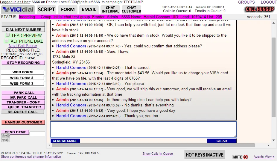 Agent screen customer chat